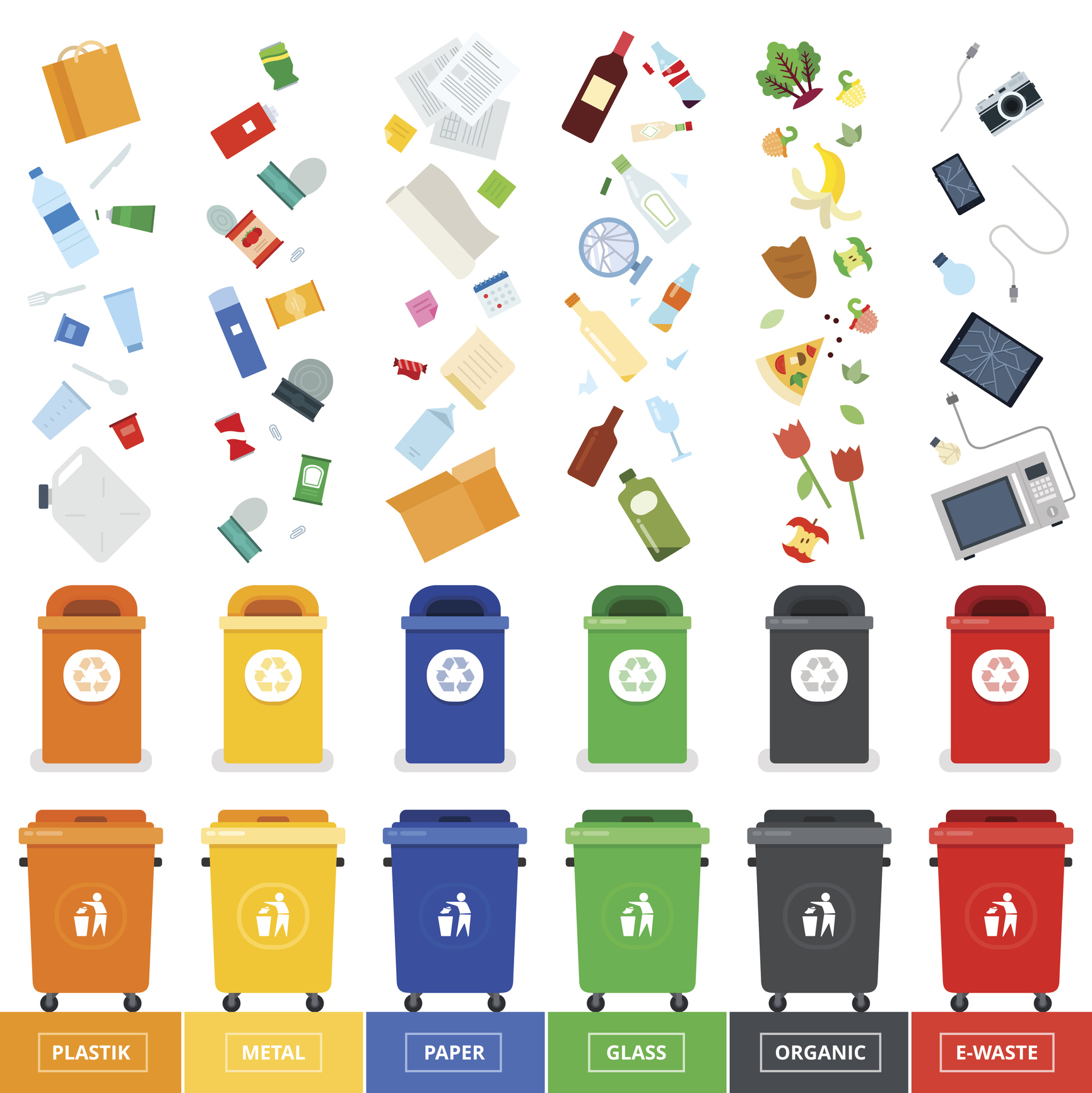Trash cans with srted garbage