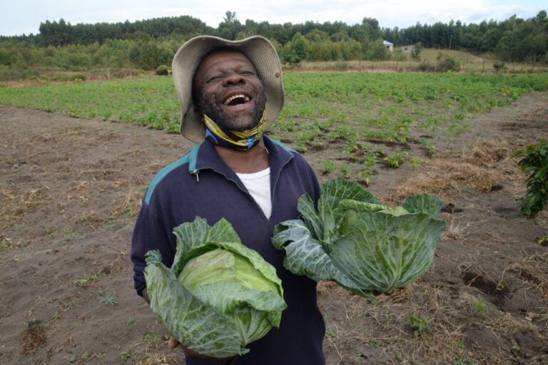 Isaac Buthelezi with his bean field in the background